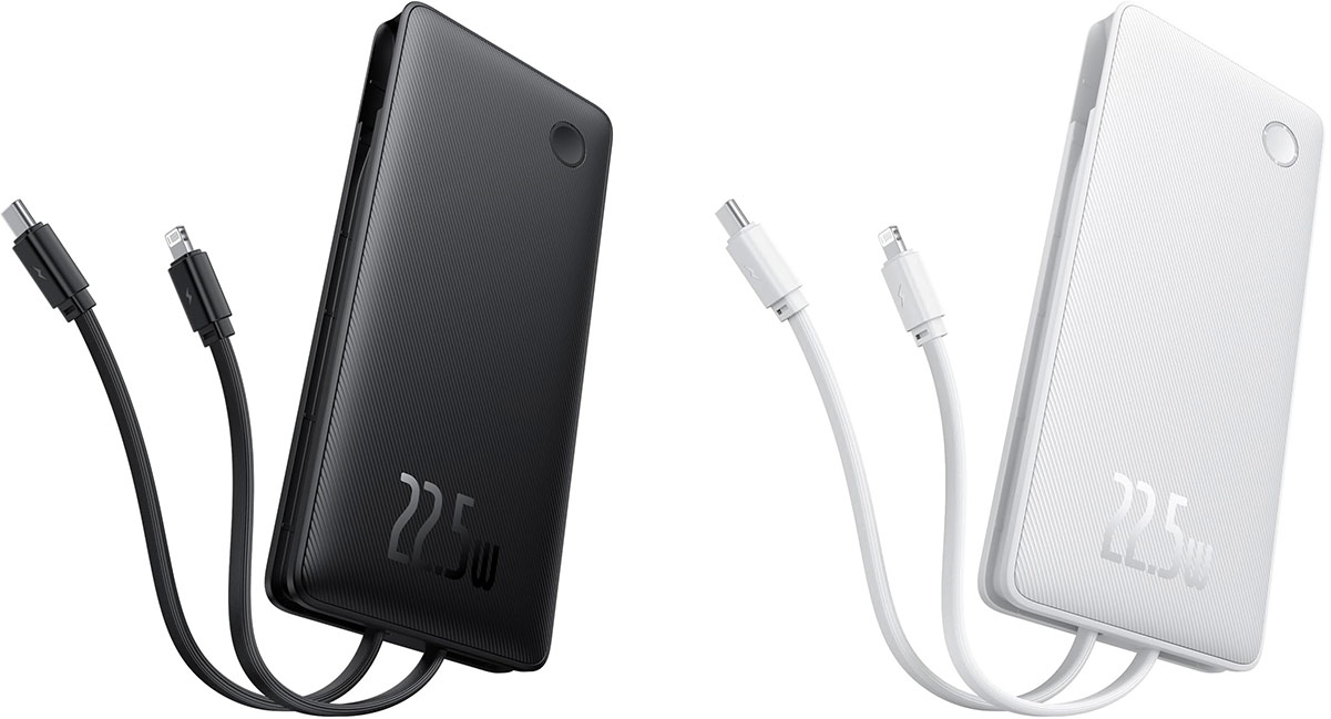 پاوربانک بیسوس مدل Airpow Lite Dual Cable 22.5w در دو رنگ سفید و مشکی